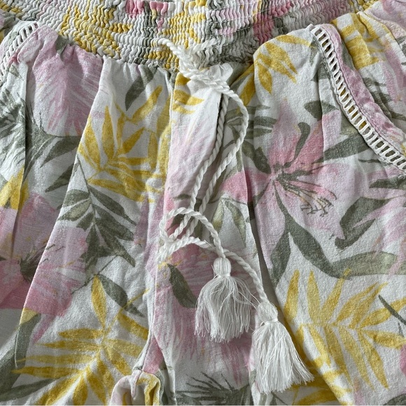 Briggs Linen Boho Bohemian Tassel Shorts Floral Tropical Pink Yellow Small - Picture 8 of 9